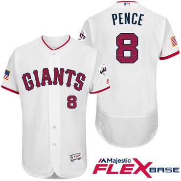 Men's San Francisco Giants #8 Hunter Pence White Stars & Stripes Fashion Independence Day Stitched MLB Majestic Fle...