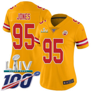 Nike Kansas City Chiefs #95 Chris Jones Gold Super Bowl LIV 2020 Women’s Stitched NFL Limited Inverted Legend 100th...