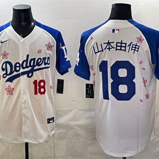Men's Los Angeles Dodgers #18 山本由伸 White Royal 2025 World Series Champions Patch Tokyo Series Limited Stitched Base...
