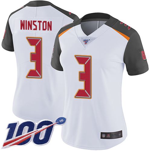 Nike Tampa Bay Buccaneers #3 Jameis Winston White Women’s Stitched NFL 100th Season Vapor Limited Jersey