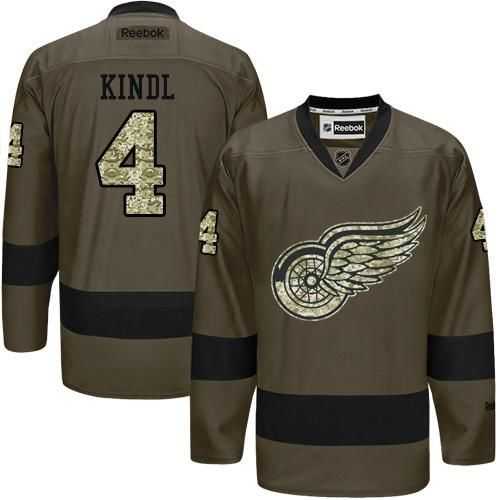 Glued Detroit Red Wings #4 Jakub Kindl Green Salute to Service NHL Jersey