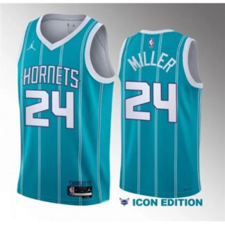 Men's Charlotte Hornets #24 Brandon Miller Teal 2022/23 Draft Icon Edition Stitched Basketball Jersey 27V0