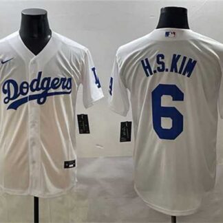 Men's Los Angeles Dodgers #6 H.S.Kim White Cool Base Stitched Jersey