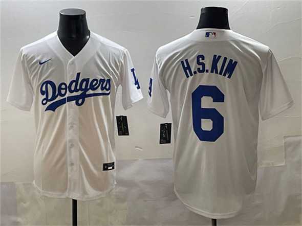 Men's Los Angeles Dodgers #6 H.S.Kim White Cool Base Stitched Jersey