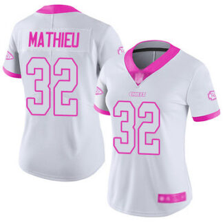 Chiefs #32 Tyrann Mathieu White Pink Women's Stitched Football Limited Rush Fashion Jersey