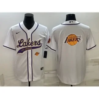 Men's Los Angeles Lakers White Team Big Logo With Patch Cool Base Stitched Baseball Jersey DTZJ