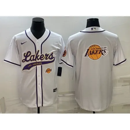 Men's Los Angeles Lakers White Team Big Logo With Patch Cool Base Stitched Baseball Jersey DTZJ