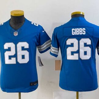Youth Detroit Lions #26 Jahmyr Gibbs Limited Blue 2024 FUSE Vapor Jersey