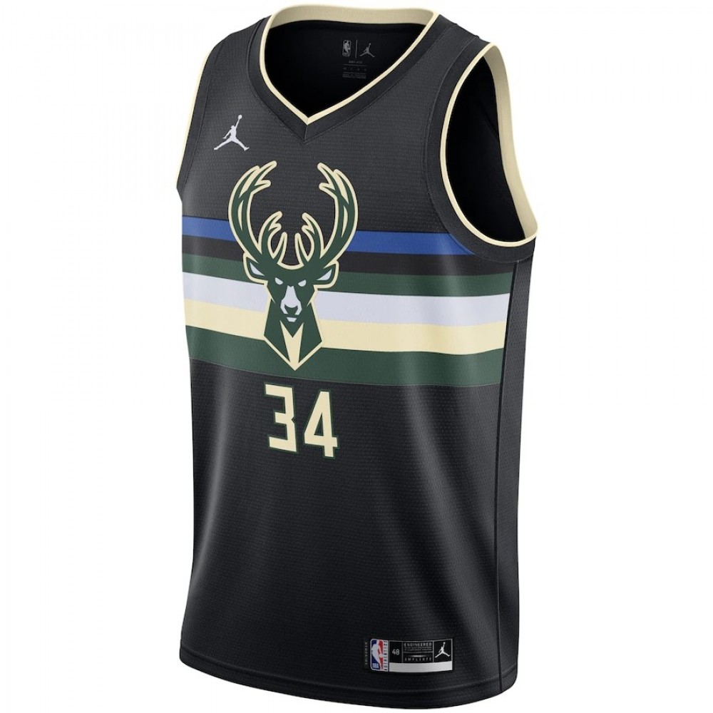 Men's Milwaukee Bucks Antetokounmpo #34 Jordan Black 20/21 Swingman Jersey - Statement Edition - Image 2