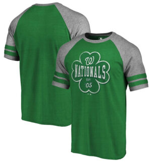 Washington Nationals Fanatics Branded 2018 St. Patrick's Day Emerald Isle Refresh Raglan 2 Stripe Tri Blend T-Shirt...
