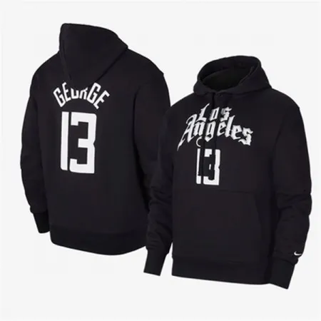 Men's Los Angeles Clippers #13 Paul George 2021 Black Pullover Hoodie REHF