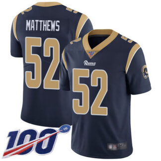 Nike Los Angeles Rams #52 Clay Matthews Navy Blue Team Color Youth Stitched NFL 100th Season Vapor Limited Jersey