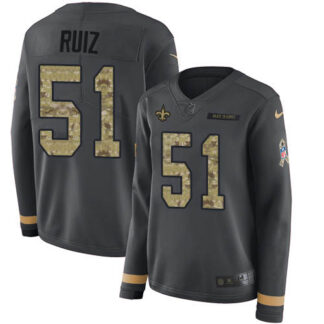 Nike New Orleans Saints #51 Cesar Ruiz Anthracite Salute to Service Women’s Stitched NFL Limited Therma Long Sleeve...