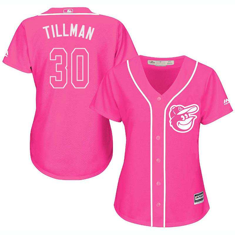 Glued Women's Baltimore Orioles #30 Chris Tillman Pink New Cool Base Jersey WEM