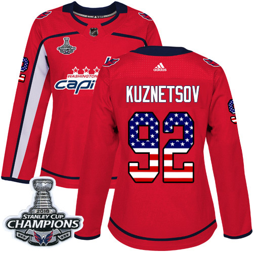 Adidas Washington Capitals #92 Evgeny Kuznetsov Red Home Authentic USA Flag Stanley Cup Final Champions Women’s Sti...