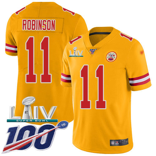 Nike Kansas City Chiefs #11 Demarcus Robinson Gold Super Bowl LIV 2020 Men’s Stitched NFL Limited Inverted Legend 1...