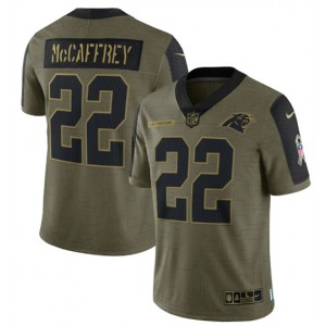 Nike Carolina Panthers 22 Christian McCaffrey 2021 Olive Salute To Service Limited Jersey Dyin