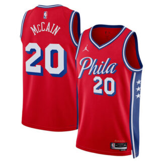 Men's Philadelphia 76ers #20 Jared McCain Red Swingman Statement Edition Jersey