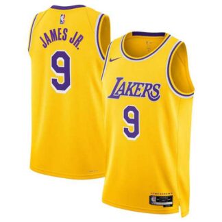 Men's Los Angeles Lakers #9 Bronny James Jr. Yellow 2024 Draft Icon Edition Stitched Basketball Jersey Dzhi