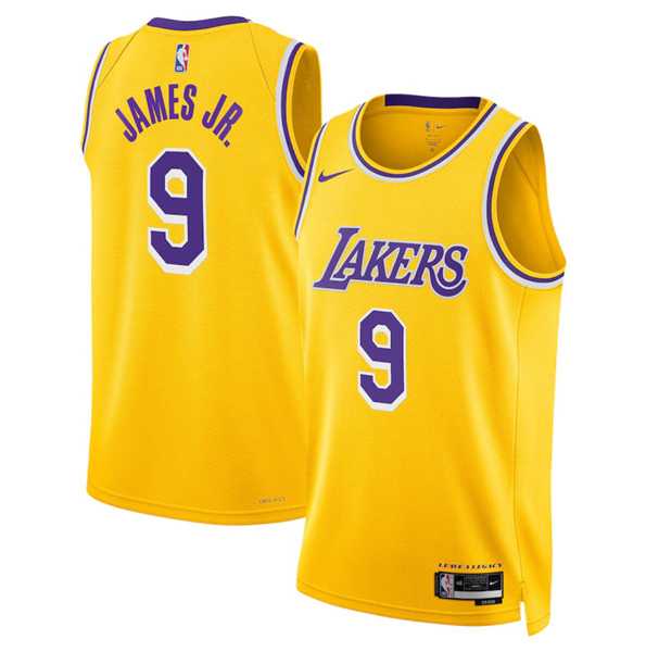 Men's Los Angeles Lakers #9 Bronny James Jr. Yellow 2024 Draft Icon Edition Stitched Basketball Jersey Dzhi