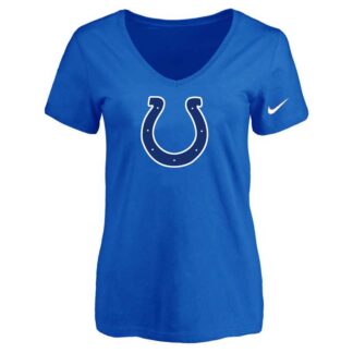 Women's Indiannapolis Colts Blue Logo V neck T-Shirt FengYun