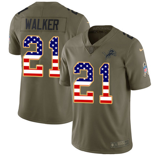 Nike Detroit Lions #21 Tracy Walker Olive/USA Flag Men’s Stitched NFL Limited 2017 Salute To Service Jersey