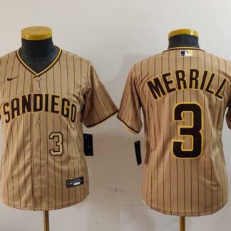Youth San Diego Padres #3 Jackson Merrill Tan 2023 Cool Base Stitched Jerseys