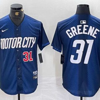 Men's Detroit Tigers #31 Riley Greene Number 2024 Navy City Connect Cool Base Limited Stitched Jersey