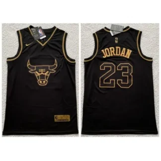 Men's Chicago Bulls #23 Michael Jordan Black Gold Edition Stitched Jersey Y8R7