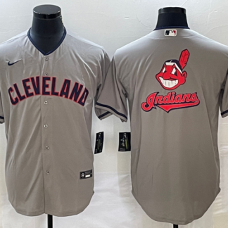 Men's Cleveland Guardians Gray Team Big Logo Cool Base Stitched Jersey