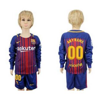 Barcelona Personalized Home Long Sleeves Kid Soccer Club Jersey
