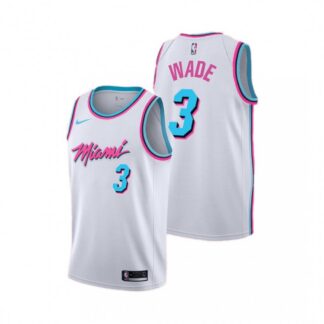 Men's Miami Heat Dwyane Wade #3 White 19-20 Swingman Jersey - City Edition(Round Collar)