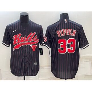 Men's Chicago Bulls #33 Scottie Pippen Black With Patch Cool Base Stitched Baseball Jersey 141H