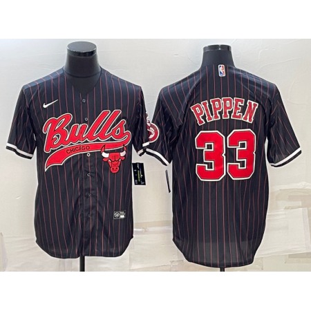 Men's Chicago Bulls #33 Scottie Pippen Black With Patch Cool Base Stitched Baseball Jersey 141H