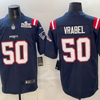 Men's New England Patriots #50 Mike Vrabel Navy Super Bowl LX Patch Vapor Limited Stitched Jersey