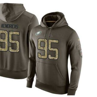 Glued Nike Philadelphia Eagles #95 Mychal Kendricks Olive Green Salute To Service Men's Pullover Hoodie