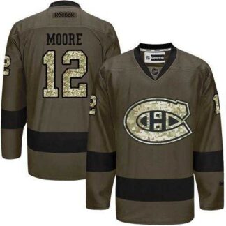 Glued Montreal Canadiens #12 Dickie Moore Green Salute to Service NHL Jersey