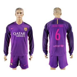 Barcelona #6 Aleix Vidal Away Long Sleeves Soccer Club Jersey