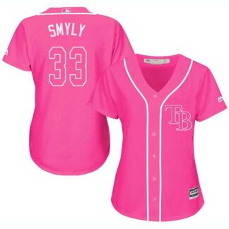Glued Women's Tampa Bay Rays #33 Drew Smyly Pink New Cool Base Jersey WEM