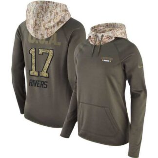 Women Nike Chargers 17 Philip Rivers Olive Salute To Service Pullover Hoodie