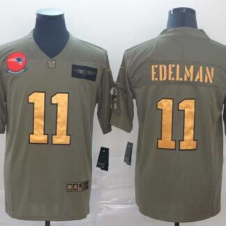 Nike Patriots 11 Julian Edelman 2019 Olive Gold Salute To Service Limited Jersey