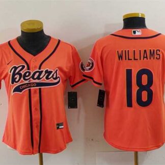 Women's Chicago Bears #18 Caleb Williams Orange With Patch Cool Base Stitched Baseball Jersey(Run Small)