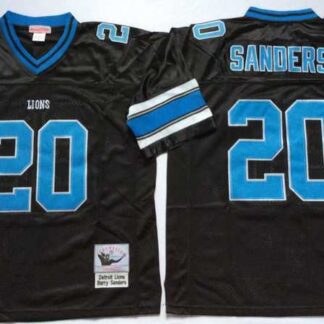 Men's Detroit Lions #20 Barry Sanders Black Throwback Stitched Football Jersey