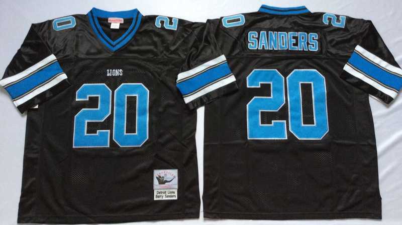 Men's Detroit Lions #20 Barry Sanders Black Throwback Stitched Football Jersey
