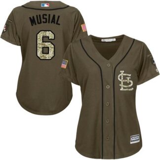 St.Louis Cardinals #6 Stan Musial Green Salute to Service Women’s Stitched MLB Jersey