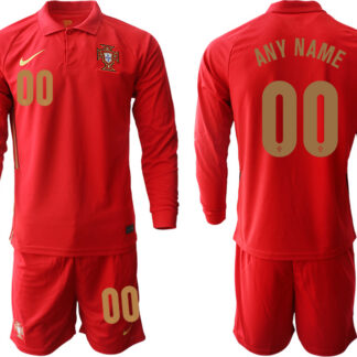 Men 2021 European Cup Portugal home red Long sleeve customized Soccer Jersey1