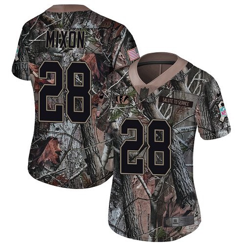 Nike Cincinnati Bengals #28 Joe Mixon Camo Women’s Stitched NFL Limited Rush Realtree Jersey