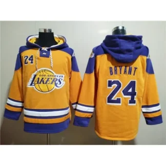 Men's Los Angeles Lakers #24 Kobe Bryant Yellow Lace-Up Pullover Hoodie RXQZ