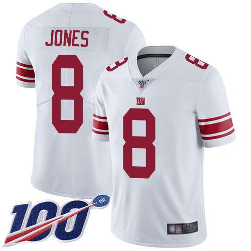 Nike New York Giants #8 Daniel Jones White Youth Stitched NFL 100th Season Vapor Limited Jersey