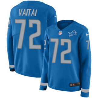 Nike Detroit Lions #72 Halapoulivaati Vaitai Blue Team Color Women’s Stitched NFL Limited Therma Long Sleeve Jersey